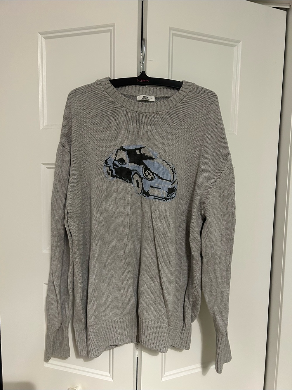 Ardene Gray Crewneck Sweater with Blue Car Motif